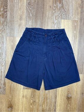 Jordache Navy Pleated High-Waist Bermuda Shorts